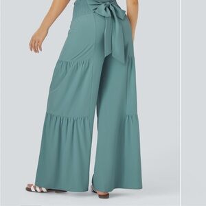 Breezeful High Wasted Shirred Tie Front & Back Wide Leg Quick Dry Casual Pants